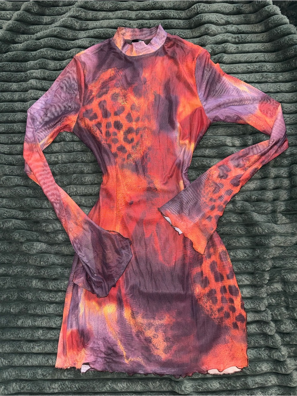 Windsor Red and Purple Long-Sleeve Mesh Bodycon Dress